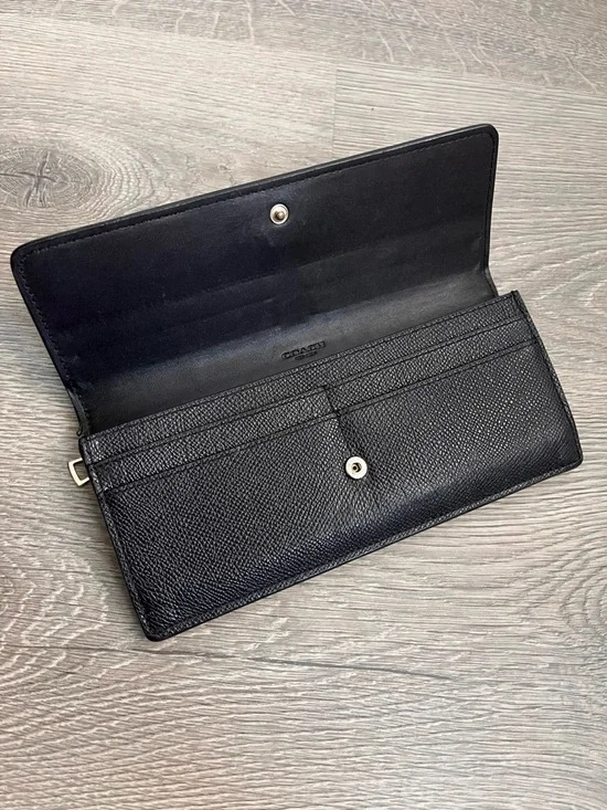Coach Black Pebbled Leather Foldover Wallet with Logo - Picture 4 of 6